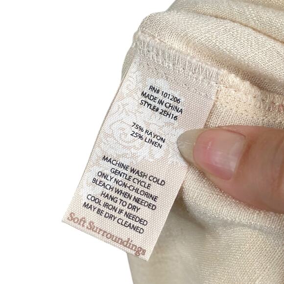 Soft Surroundings Cream Ivory Linen Blend Pull On Straight Leg Cargo Pants SZ L - Picture 8 of 8